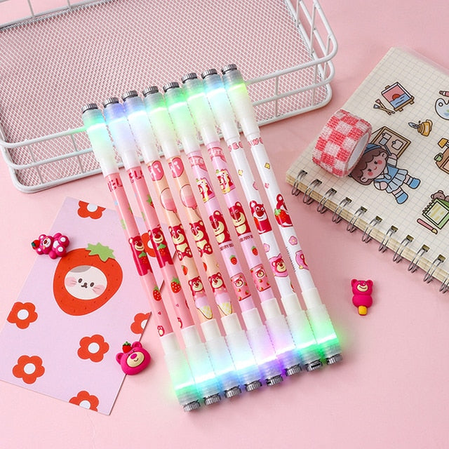 Cute Cartoon LED Spinning Gel Pen – Luminous Rotating Novelty Pen