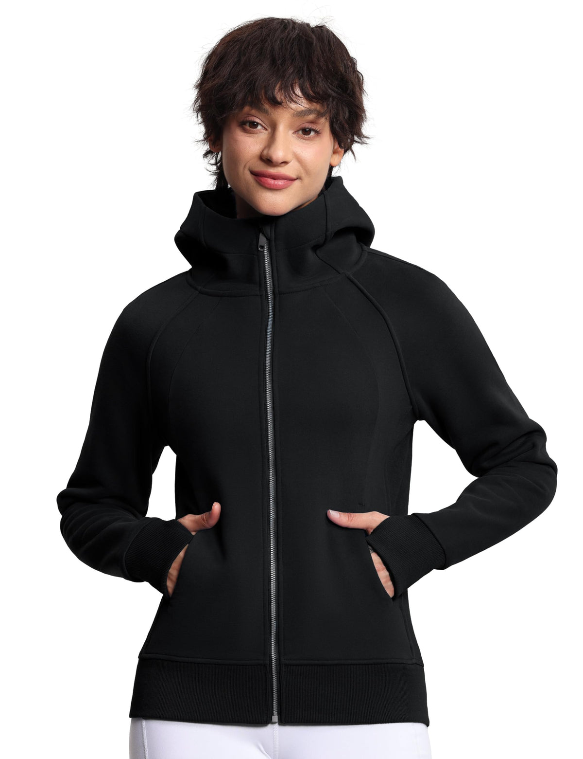 THE GYM PEOPLE Women’s Fleece Zip-Up Hoodie – Workout Jacket with Thumb Holes & Pockets | Cozy Fit for Sport & Everyday Wear | Black