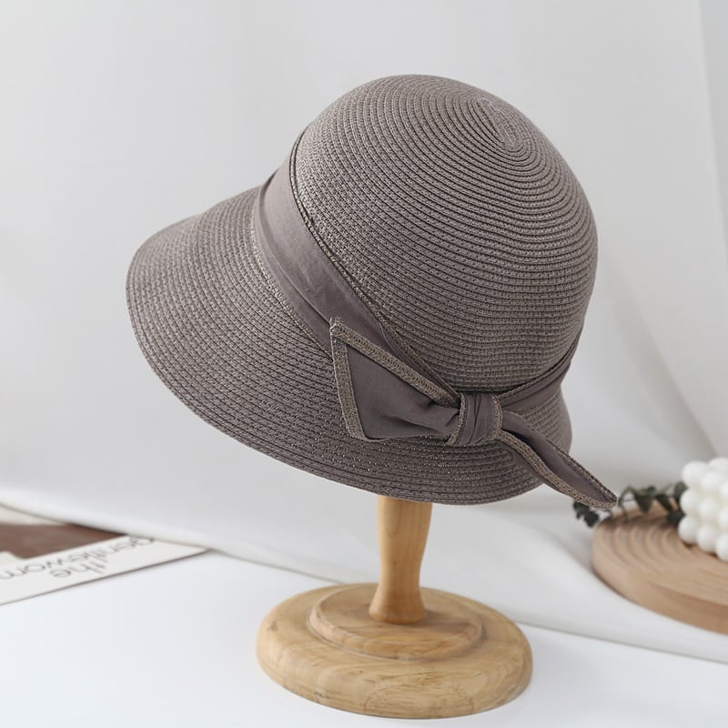 Women’s Ribbon Bow Bucket Sun Hat – Breathable Grass Fabric UV Sunshade Hat | 7 Colors | Size M (56–58cm)
