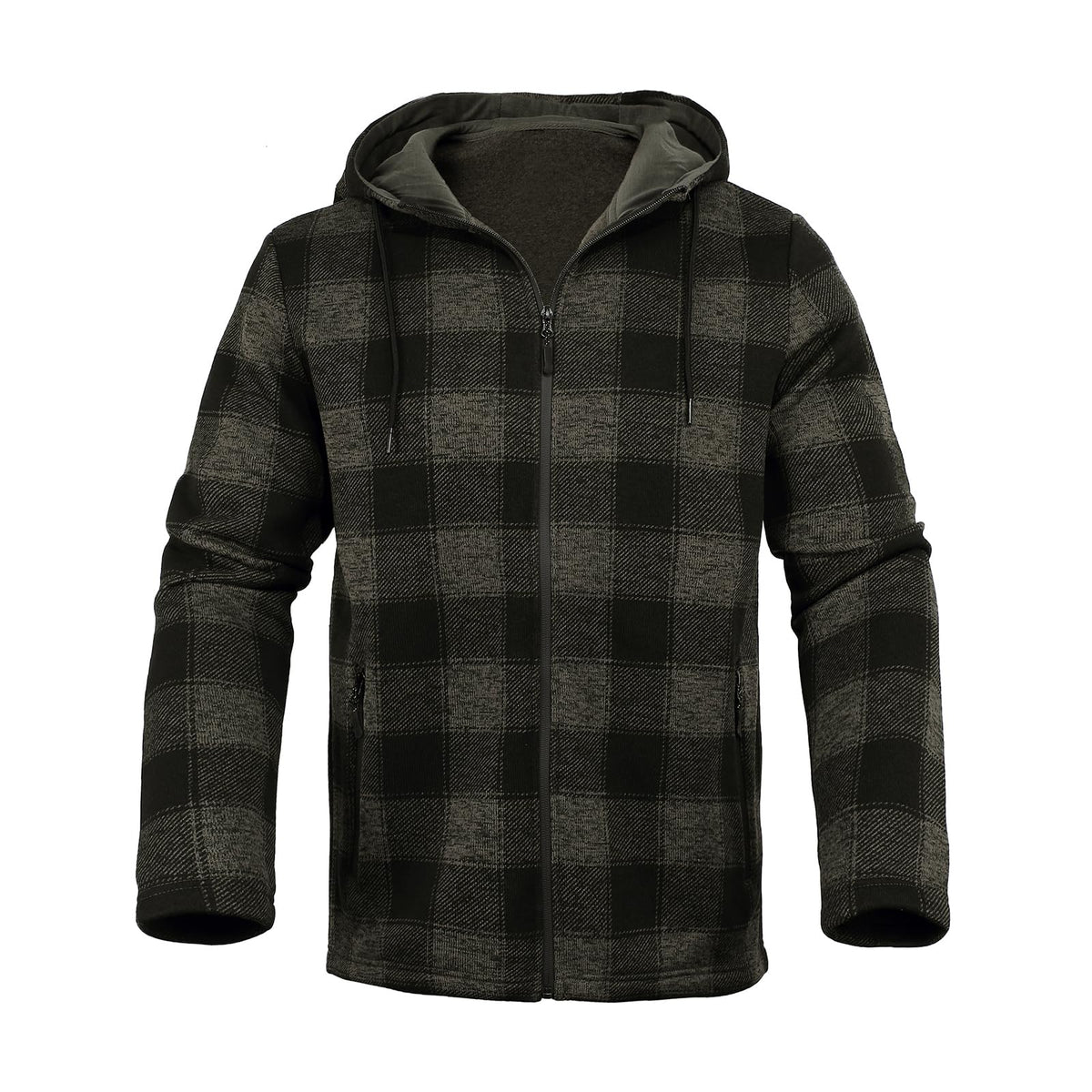 Bellnorth Men’s Plaid Sherpa Fleece Zip-Up Hoodie – Warm Flannel Hooded Sweatshirt with Pockets | Work & Outdoor Jacket | Charcoal