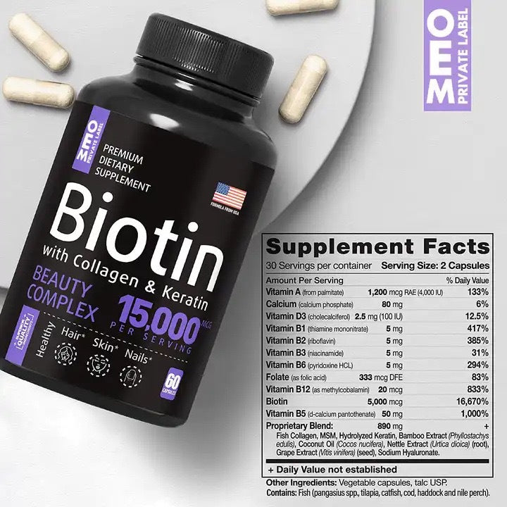 Biotin Capsules for Hair & Nail Growth – 300mg Vitamin B7 Supplement for Stronger Hair, Nails & Radiant Skin