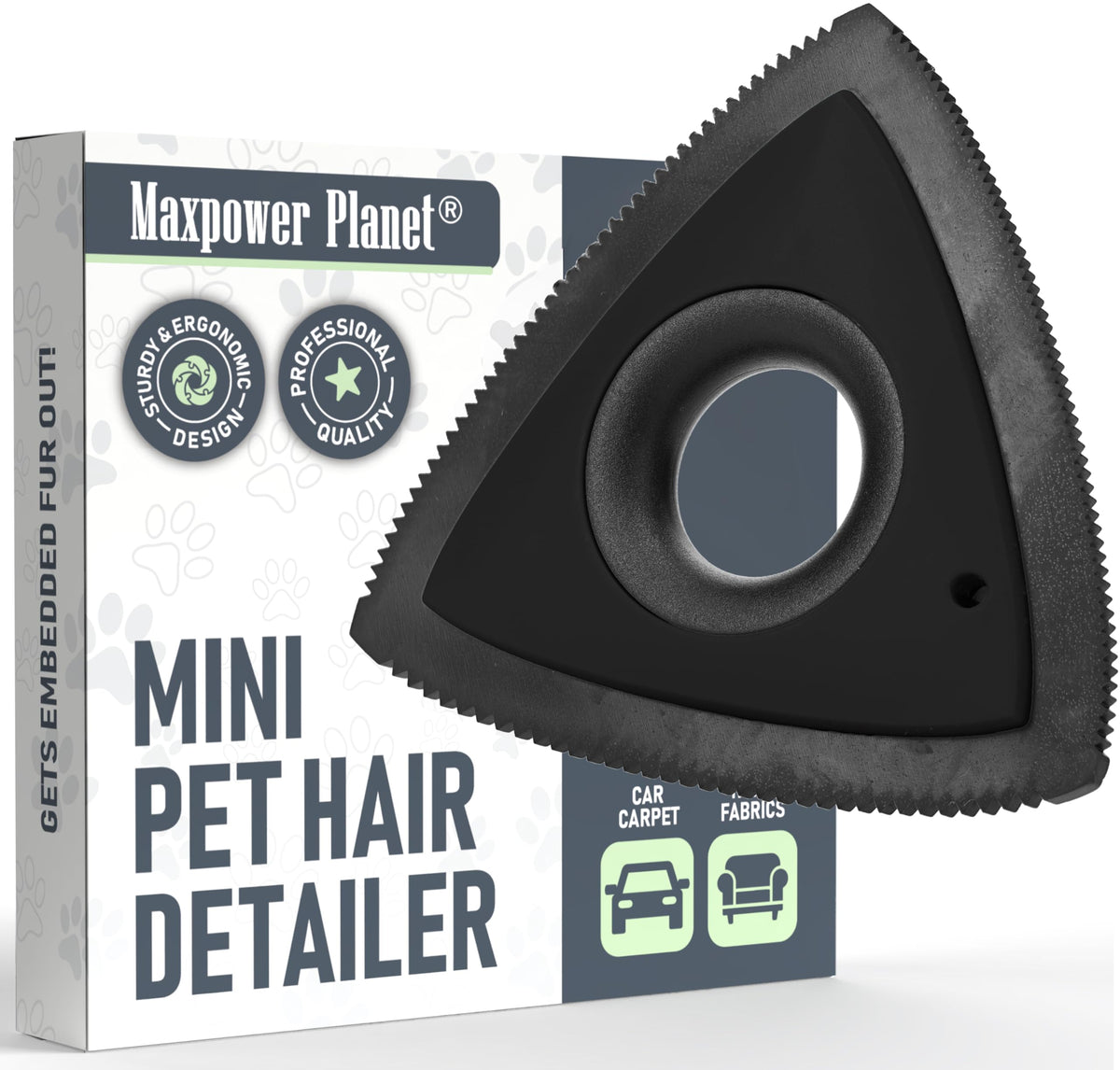 Maxpower Planet Pet Hair Remover – Reusable Dog Hair Remover for Car, Carpet & Furniture | Ergonomic Triangle Design | Black