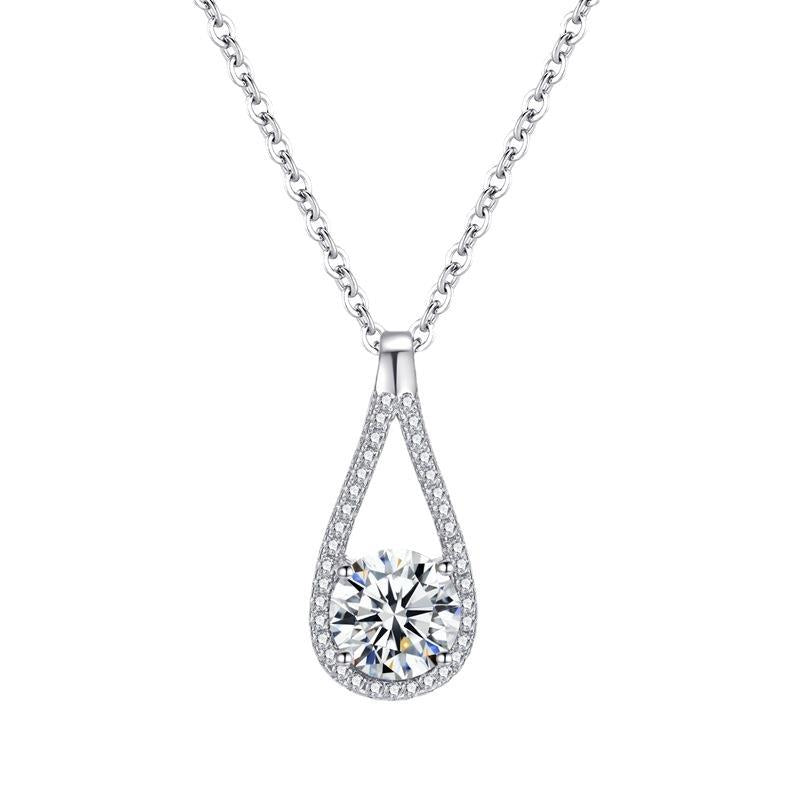 S925 Sterling Silver Heart & Drop Pendant Necklace – 1 Carat Moissanite with Certificate (Women’s)