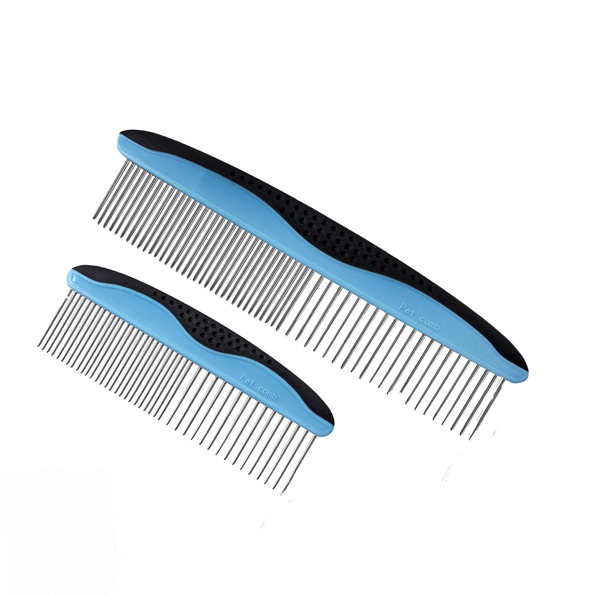 LovinPup Pet Grooming Comb Set – 2-Pack Stainless Steel Detangling Combs for Dogs & Cats | Large & Small | Anti-Slip Comfort Grip