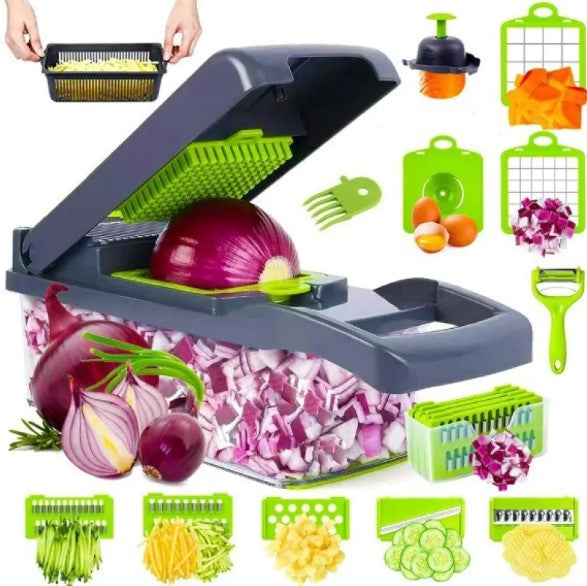 Multi-Function Vegetable Chopper & Food Slicer – Slice, Dice, Shred & Julienne with Built-In Storage Container