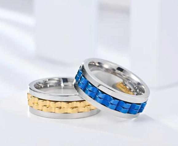 Titanium Steel Gear Fidget Ring – Spinning Stress Relief Ring for Men & Women