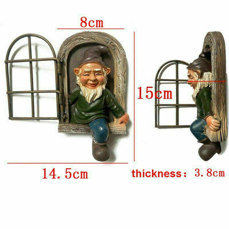 Garden Gnome Window Statue – Naughty Elf Tree Hugger Resin Figurine for Indoor & Outdoor Decor (Male or Female)