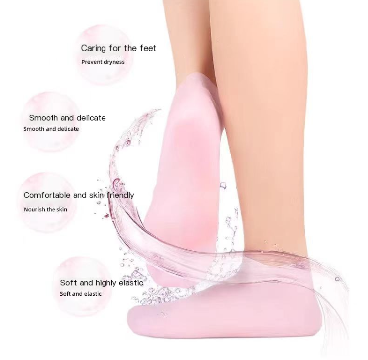 Moisturizing Spa Gloves & Socks – Soft Silicone Lyocell Hand Mask & Foot Socks for Dry Skin, Cracked Heels & Self-Care (Skin / Pink)
