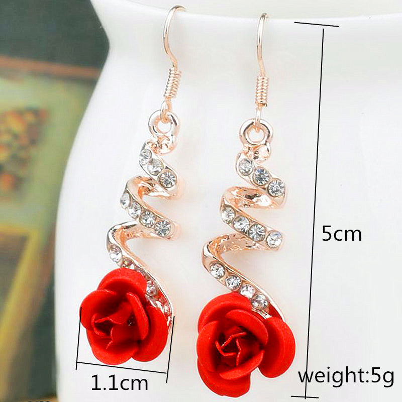 Korean Rose Flower Earrings – Elegant Alloy Floral Drop Earrings for Women | Red