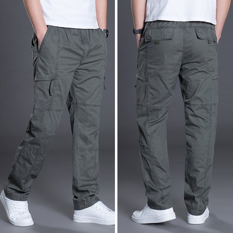 Men's Plus Size Cotton Trousers – Casual Straight Leg Pants with Multi-Pocket & Belt | L–6XL | 5 Colors