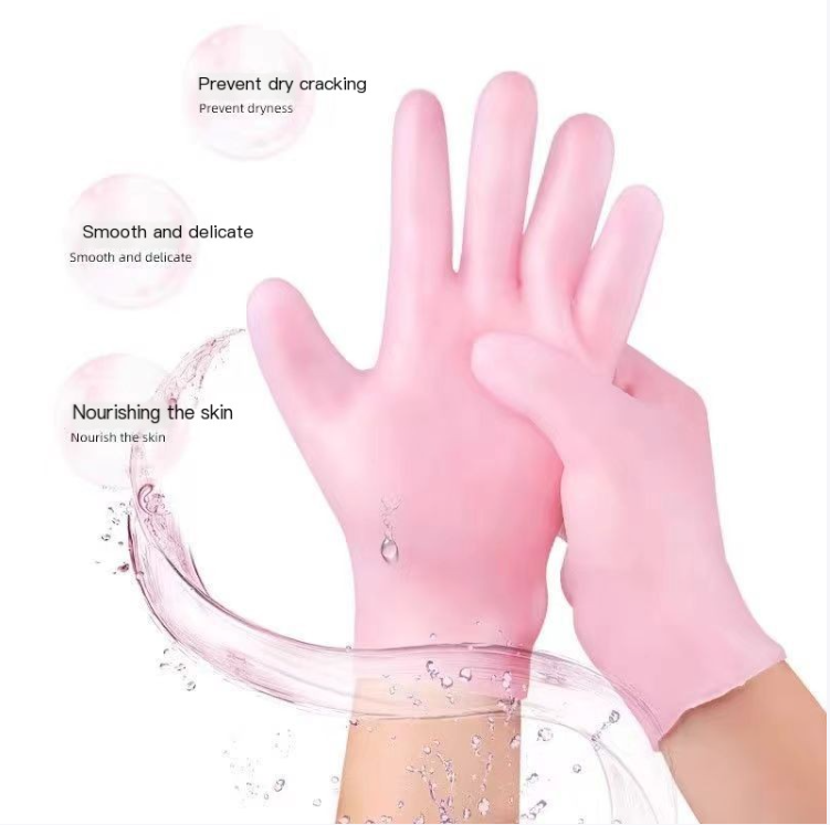 Moisturizing Spa Gloves & Socks – Soft Silicone Lyocell Hand Mask & Foot Socks for Dry Skin, Cracked Heels & Self-Care (Skin / Pink)
