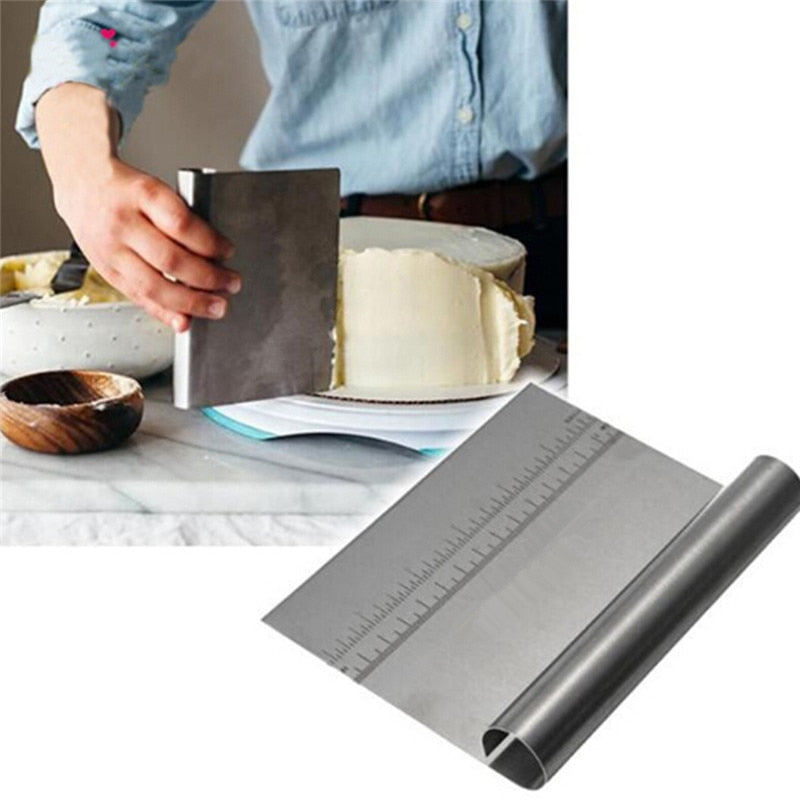 Stainless Steel Dough Cutter & Scraper – Built-In Measurement Scale for Baking