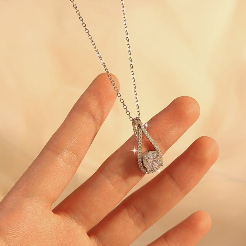 S925 Sterling Silver Heart & Drop Pendant Necklace – 1 Carat Moissanite with Certificate (Women’s)
