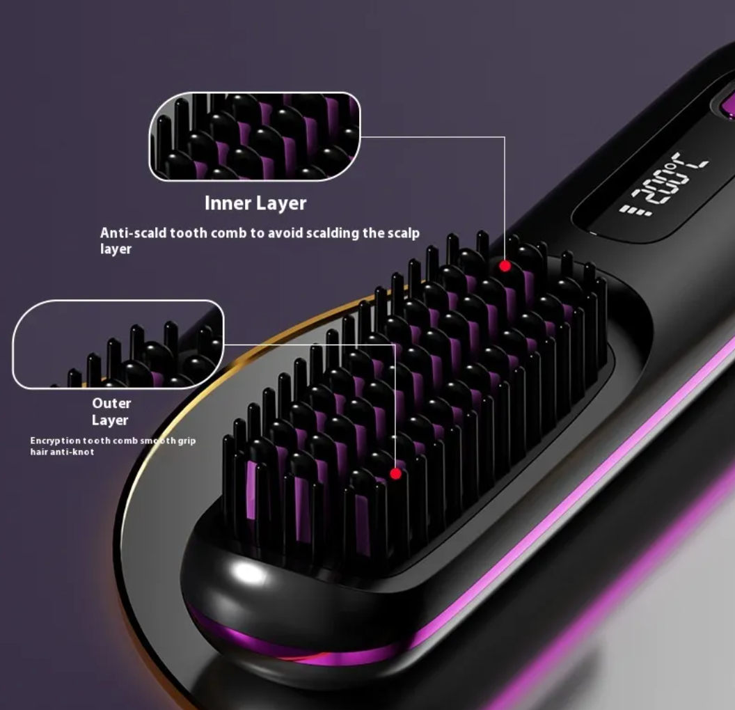Ceramic Hair Straightening Comb – USB Rechargeable with LCD Display
