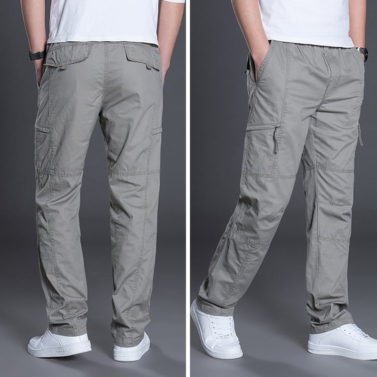 Men's Plus Size Cotton Trousers – Casual Straight Leg Pants with Multi-Pocket & Belt | L–6XL | 5 Colors