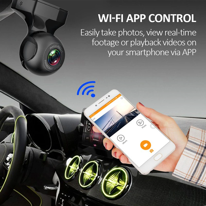 170° WiFi Dash Cam – HD 1080P Car DVR with G-Sensor, Night Vision & Loop Recording