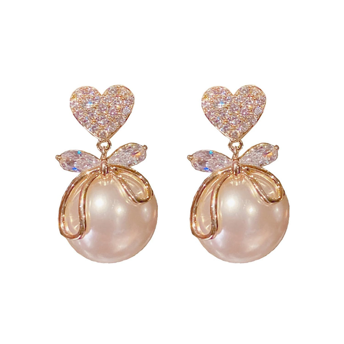 Pearl & Rhinestone Bow Earrings – Red Ball Pearl Bow Stud & Dangle Drop Earrings for Women | Holiday Gift Jewelry