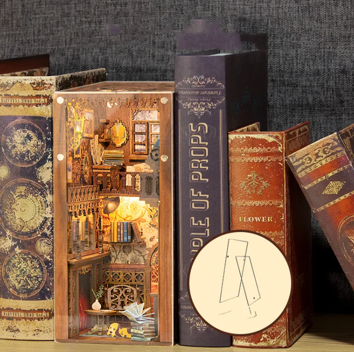 DIY Wooden Cottage Book Stand Kit – 3D Assembly Model Bookend for Bookshelf Decor & Creative Gifting