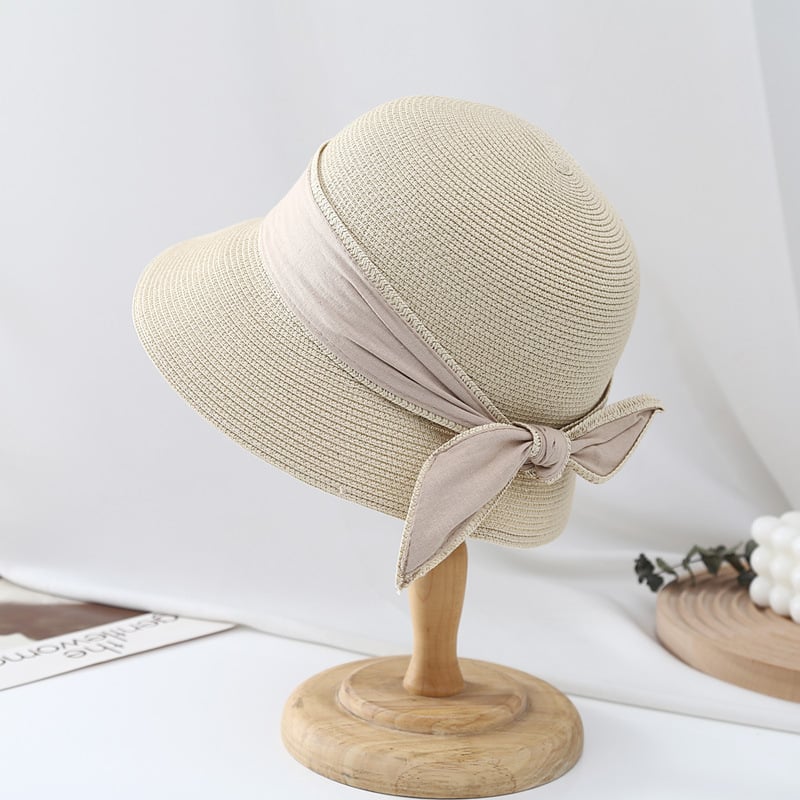 Women’s Ribbon Bow Bucket Sun Hat – Breathable Grass Fabric UV Sunshade Hat | 7 Colors | Size M (56–58cm)