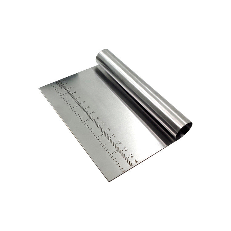 Stainless Steel Dough Cutter & Scraper – Built-In Measurement Scale for Baking