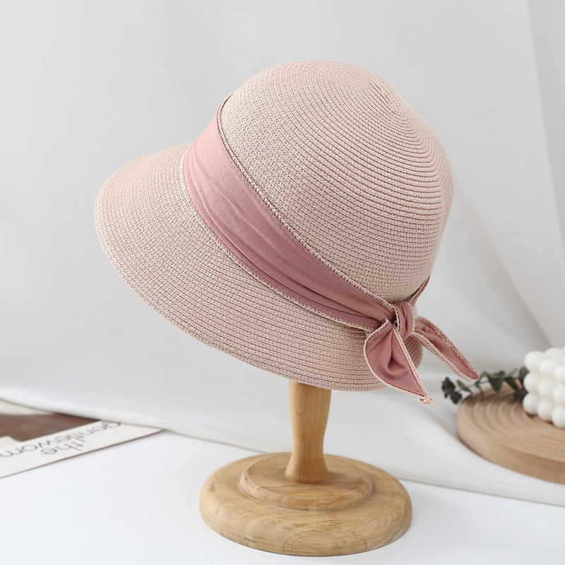 Women’s Ribbon Bow Bucket Sun Hat – Breathable Grass Fabric UV Sunshade Hat | 7 Colors | Size M (56–58cm)