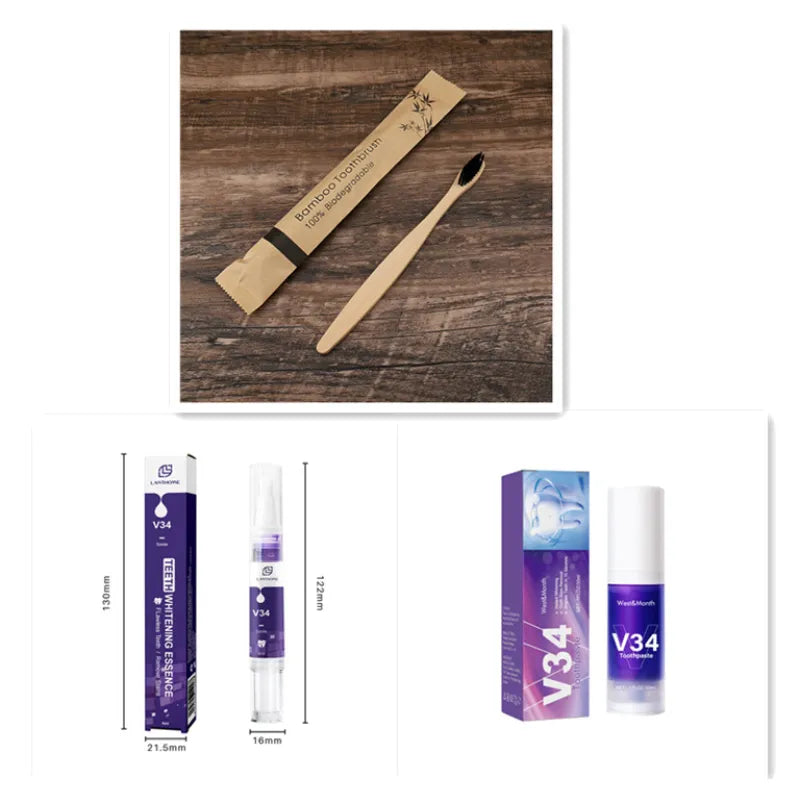 V34 Teeth Whitening Cleaning Mousse – Anti-Yellow, Gum Care & Fresh Breath Foam | 30ml | Solo or Set