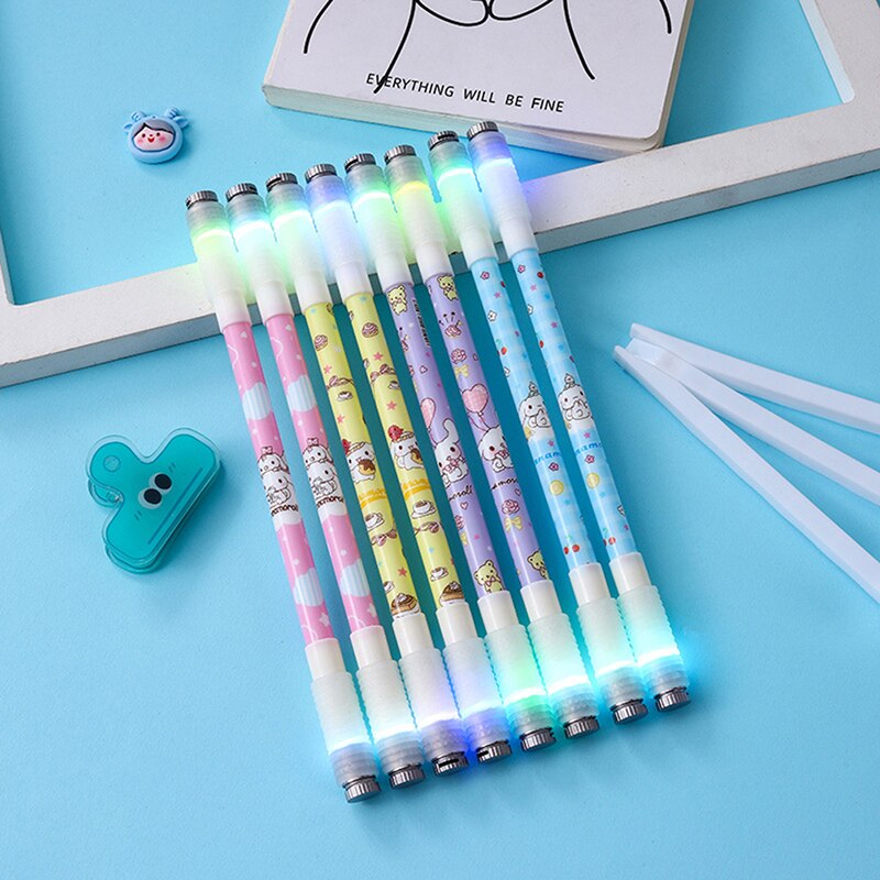 Cute Cartoon LED Spinning Gel Pen – Luminous Rotating Novelty Pen