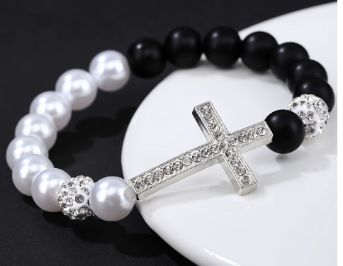 Black Crystal Shamballa Bracelet – Personalized Soft Pottery Bracelet with Letters, Numbers & Symbols
