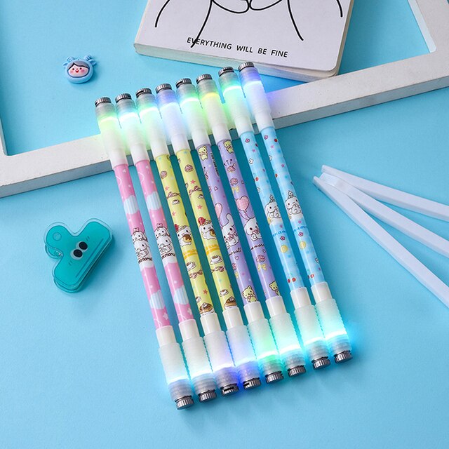 Cute Cartoon LED Spinning Gel Pen – Luminous Rotating Novelty Pen
