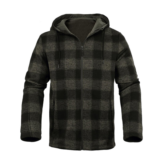 Bellnorth Men’s Plaid Sherpa Fleece Zip-Up Hoodie – Warm Flannel Hooded Sweatshirt with Pockets | Work & Outdoor Jacket | Charcoal