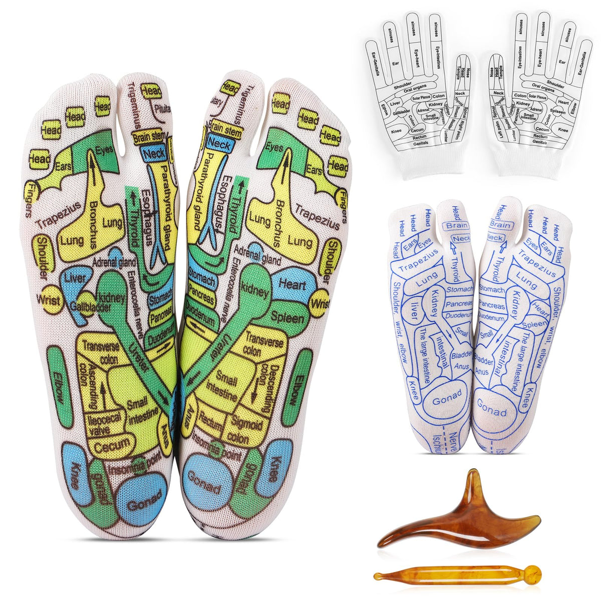 Worive Reflexology Socks & Massage Kit – Acupressure Foot & Hand Chart Socks with Tools (Women’s Set)