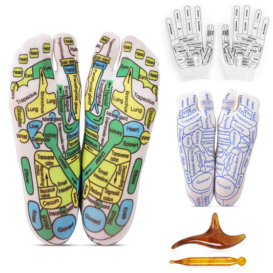 Worive Reflexology Socks & Massage Kit – Acupressure Foot & Hand Chart Socks with Tools (Women’s Set)