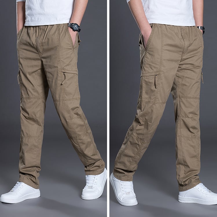 Men's Plus Size Cotton Trousers – Casual Straight Leg Pants with Multi-Pocket & Belt | L–6XL | 5 Colors