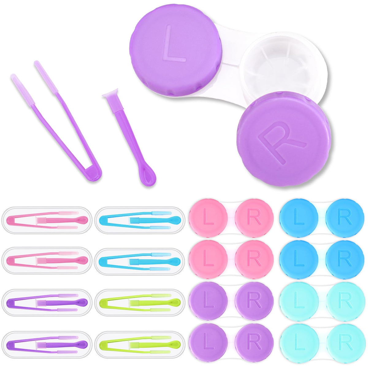 MOUNTCLIM 12 Pack Contact Lens Case and Contact Lens Applicator Tool Kit Colorful Contact Lens Cases Box Bulk with Soft Contact Lens Remover Tweezers Inserter Tool for Travel Daily Home Storage