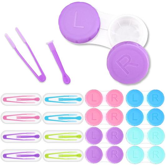 MOUNTCLIM 12 Pack Contact Lens Case and Contact Lens Applicator Tool Kit Colorful Contact Lens Cases Box Bulk with Soft Contact Lens Remover Tweezers Inserter Tool for Travel Daily Home Storage
