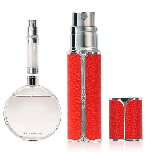 muilsae Leather Travel Perfume Atomiser – 5ml Refillable Bottom-Fill Dispenser for Women & Men (Red)