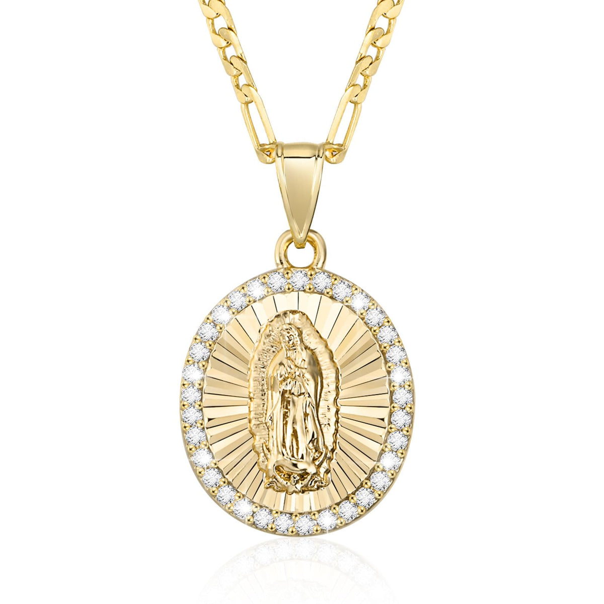 Hisatan 14K Gold Plated Virgen de Guadalupe Pendant Necklace – Cubic Zirconia Catholic Jewelry for Women | 18"+2" Chain