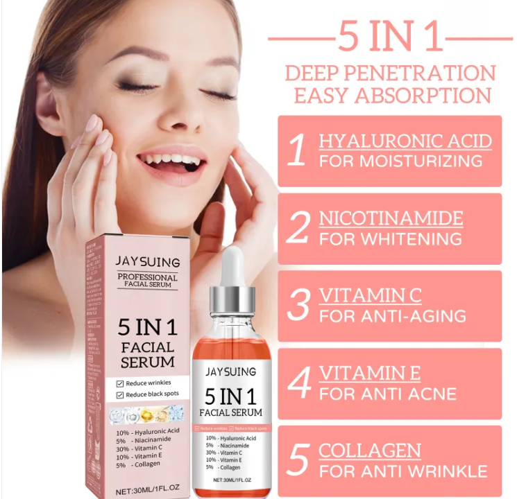 GlowBoost 5-in-1 Anti-Aging Face Serum – Niacinamide, Hyaluronic Acid, Collagen & Vitamin E | Daily Brightening & Firming Serum for All Skin Types