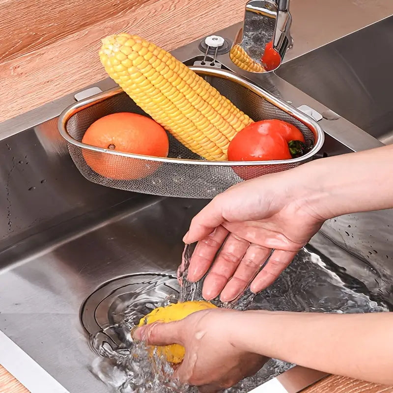 Triangular Stainless Steel Sink Strainer Basket – Standing or Hanging