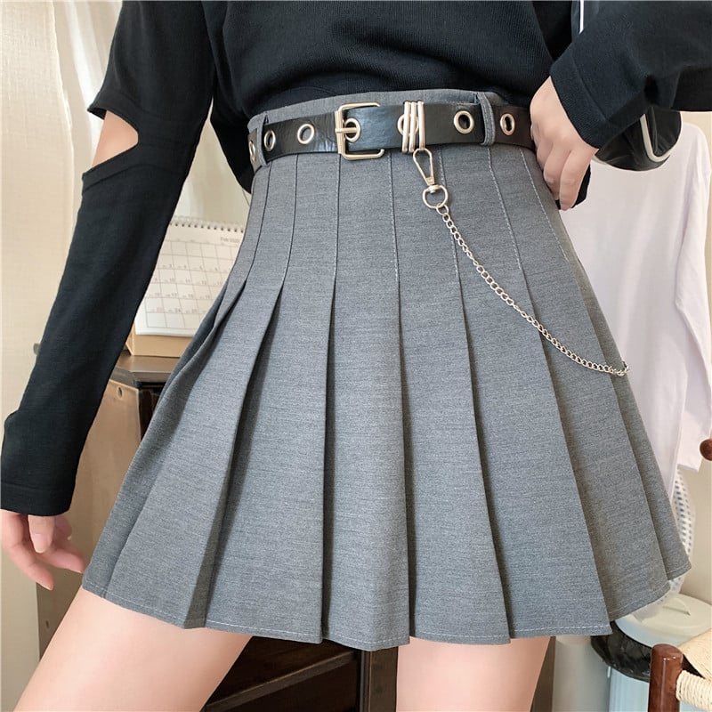 Women’s High Waist Pleated A-Line Silk Skirt – 100% Mulberry Silk, Belt Included | S–XL | Black, White & Grey