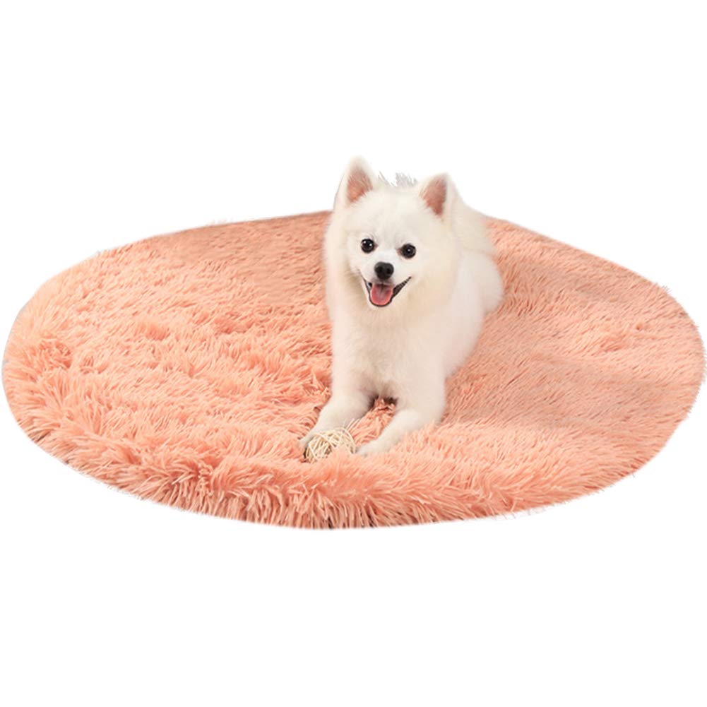 Plush Round Pet Bed Mat – Warm Fluffy Crate Pad with Anti-Slip Waterproof Bottom | Indoor & Outdoor | 31" | Orange