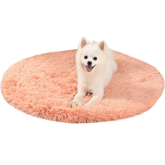 Plush Round Pet Bed Mat – Warm Fluffy Crate Pad with Anti-Slip Waterproof Bottom | Indoor & Outdoor | 31" | Orange
