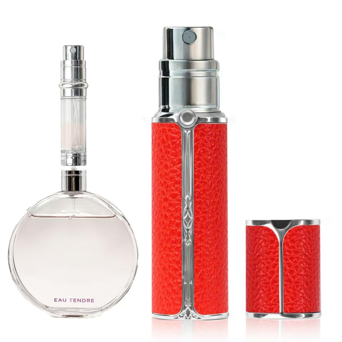muilsae Leather Travel Perfume Atomiser – 5ml Refillable Bottom-Fill Dispenser for Women & Men (Red)