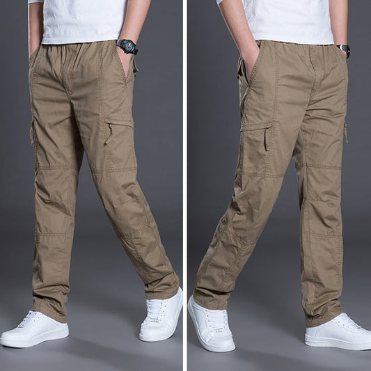 Men's Plus Size Cotton Trousers – Casual Straight Leg Pants with Multi-Pocket & Belt | L–6XL | 5 Colors
