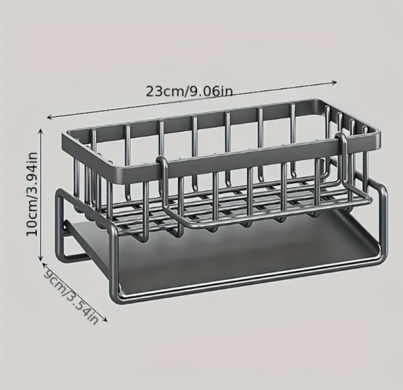 Stainless Steel Sink Organizer Rack – Sponge Holder & Dishcloth Drainer in Black