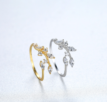 Fresh Flower Zircon Adjustable Ring – Gold & Platinum Copper Ring with Sparkling Zircon Inlay for Women