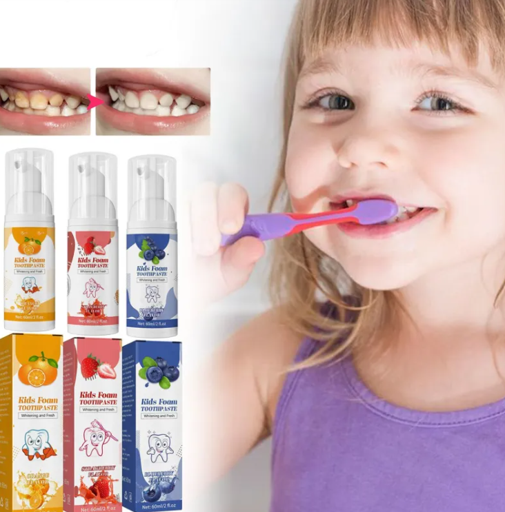 Kids’ Foam Tooth Cleaning Mousse – Gentle Fluoride-Free Oral Care for Children | Blueberry & Orange Flavors
