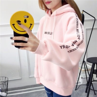 Women’s Velvet Padded Hoodie Jacket – Loose Fit, Long Sleeve, Printed Cotton Sweatshirt (S–XXL)