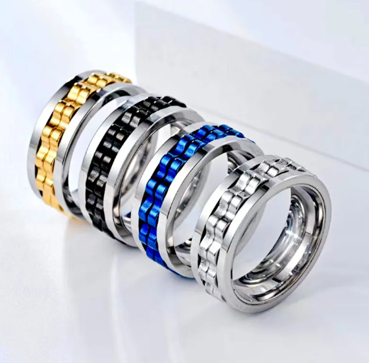 Titanium Steel Gear Fidget Ring – Spinning Stress Relief Ring for Men & Women