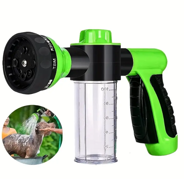 8-in-1 Pet Shower Sprayer Kit – High-Pressure Dog Bath Hose with Built-In Soap Dispenser, Grooming Brush & Comb | 3 Colors